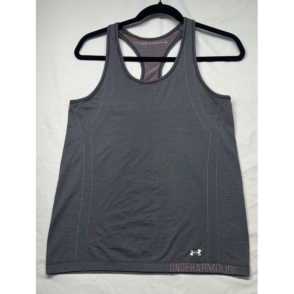 Under‎ Armour Threadborne Tank Women S Grey Pink Racerback Seamless Activewear